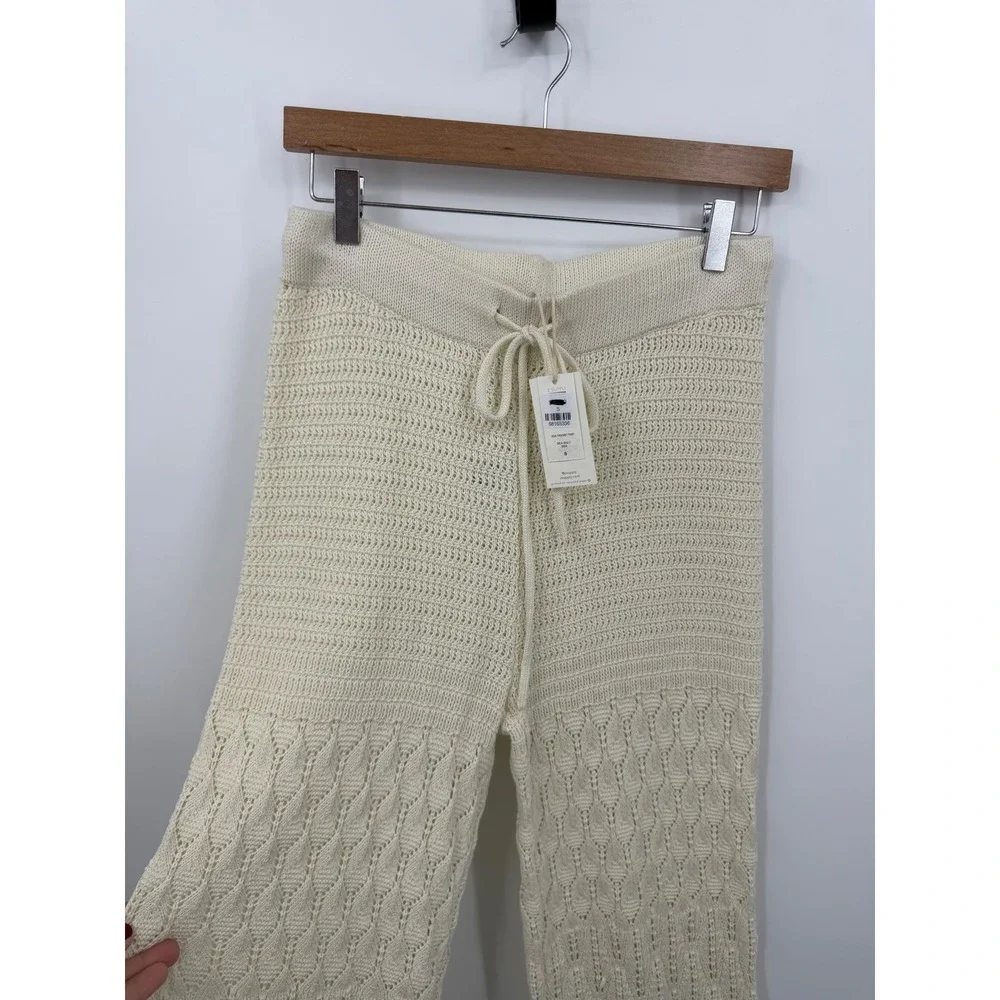 Z Supply Adia Crochet Pant Women Size S Sea Salt Wide Leg Knit Drawstring NEW